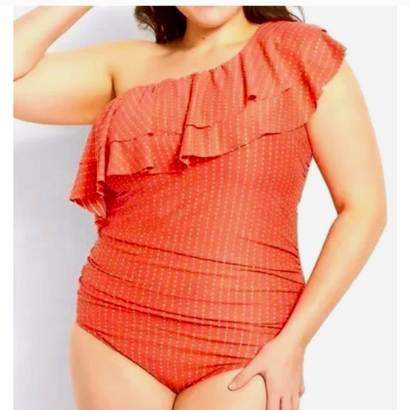 Cacique Collection Onepiece One Shoulder Ruffle Rouched Slimming Panel Modest 26 - Picture 10 of 11